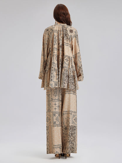 Paisley Cotton-Linen Vacation Relaxed Blouse