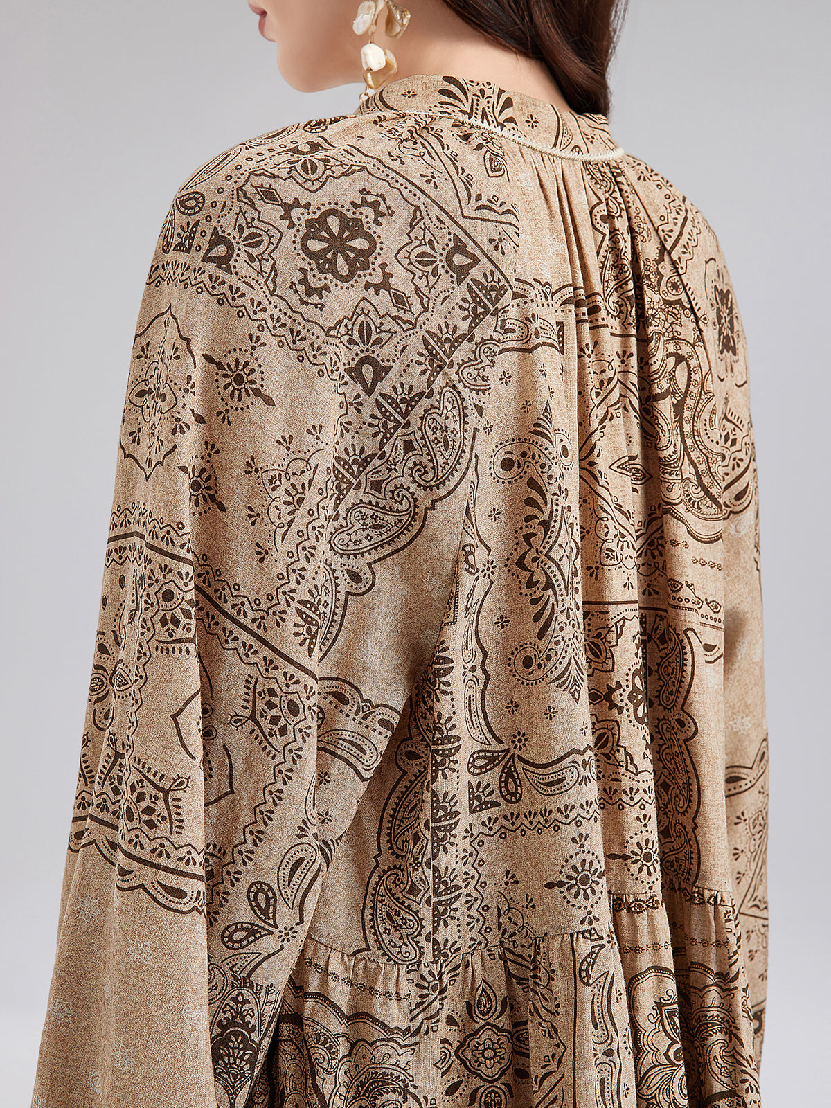 Paisley Cotton-Linen Vacation Relaxed Blouse