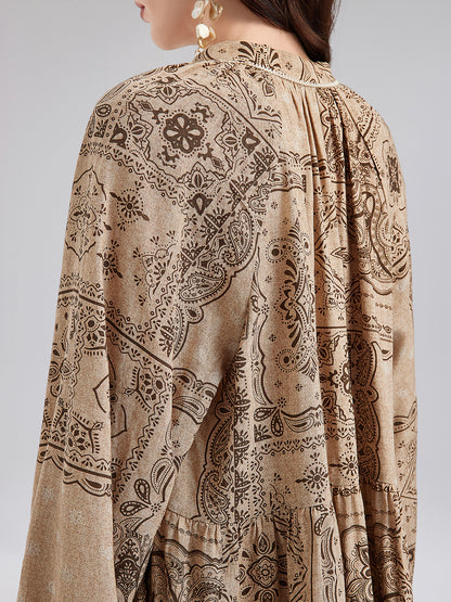 Paisley Cotton-Linen Vacation Relaxed Blouse