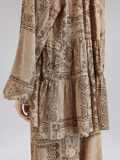 Paisley Cotton-Linen Vacation Relaxed Blouse