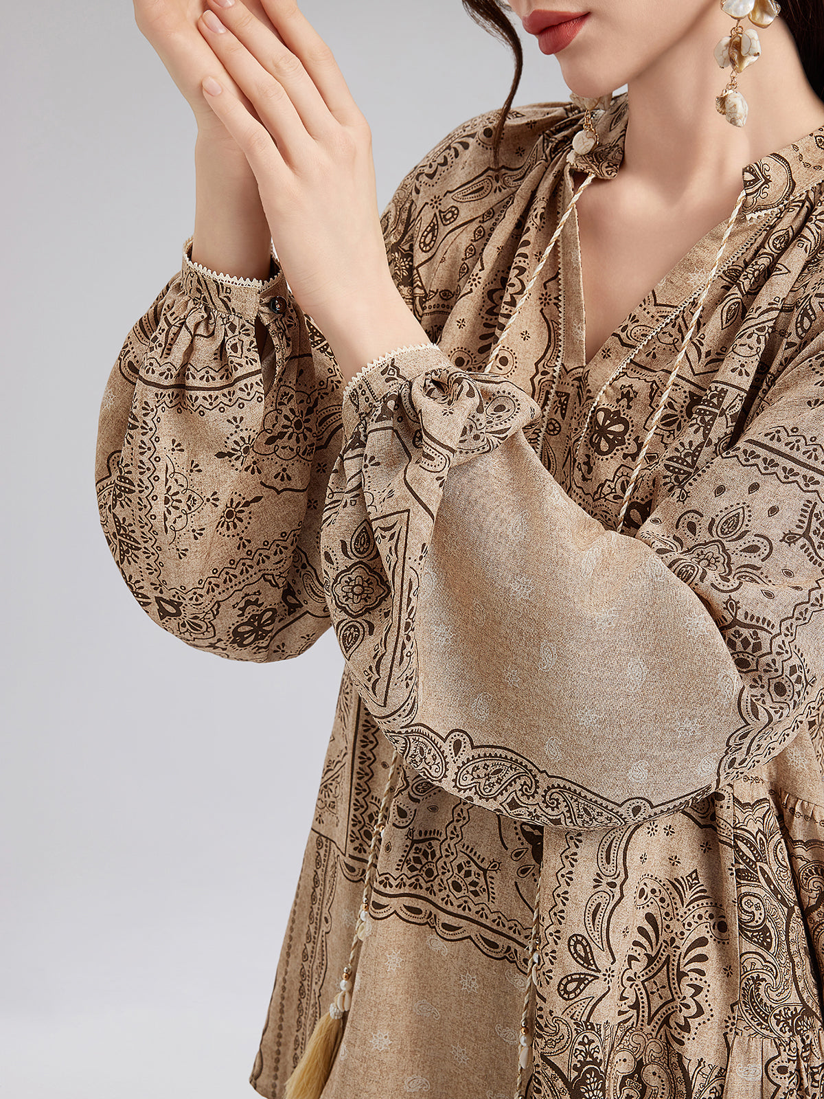 Paisley Cotton-Linen Vacation Relaxed Blouse