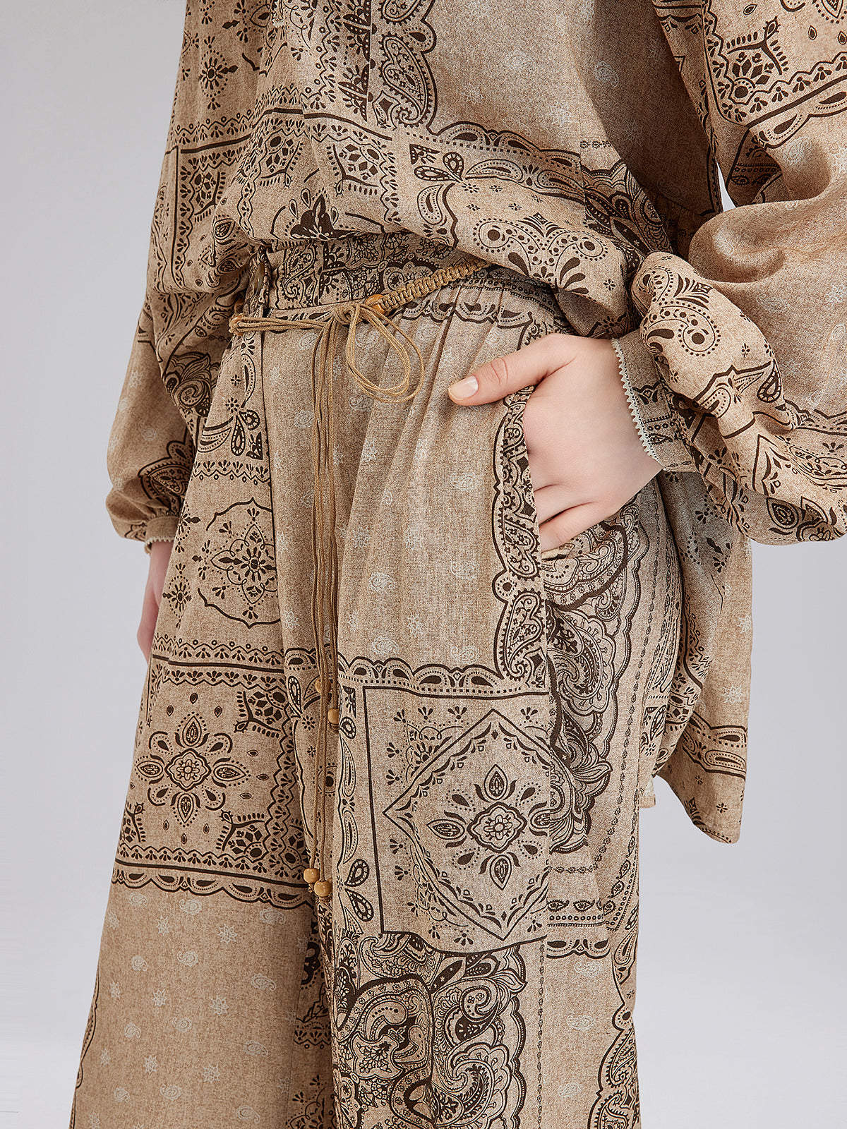 Paisley Print Vacation Wide-Leg Pants with Belt