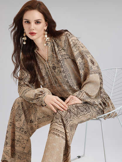 Paisley Cotton-Linen Vacation Relaxed Blouse