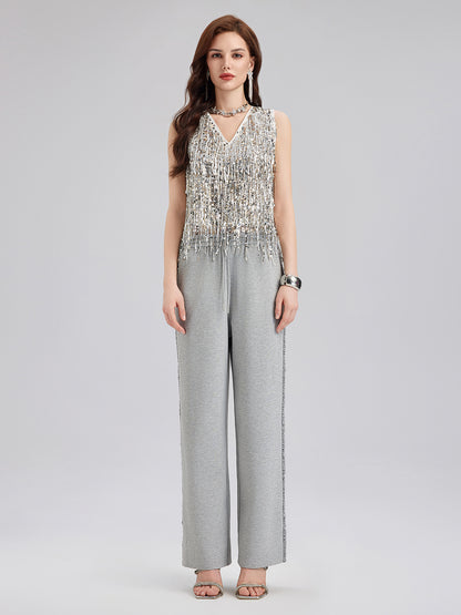 Tassel Sequin Embroidered V-Neck Vest