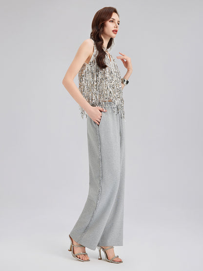 Tassel Sequin Embroidered V-Neck Vest