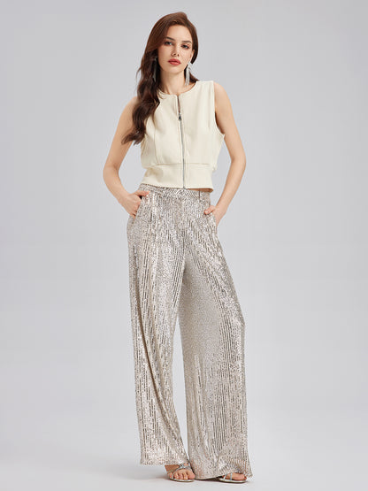Diamond-Embellished Zipper Vest & Non-hooded Set