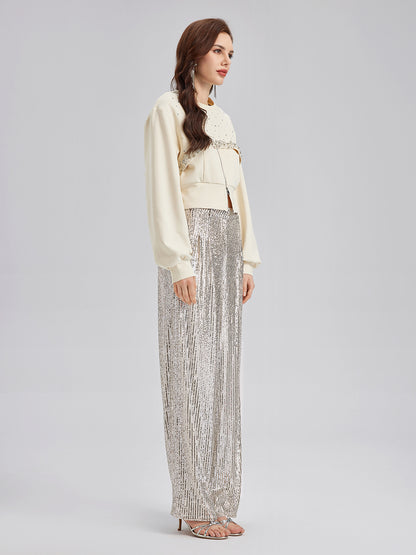 Diamond-Embellished Zipper Vest & Non-hooded Set