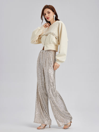 Diamond-Embellished Zipper Vest & Non-hooded Set