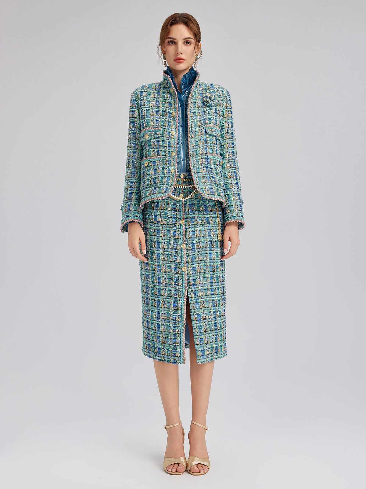 Multicolor Tweed Hand-Sewn Braid Trim Jacket