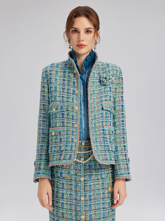 Multicolor Tweed Hand-Sewn Braid Trim Jacket