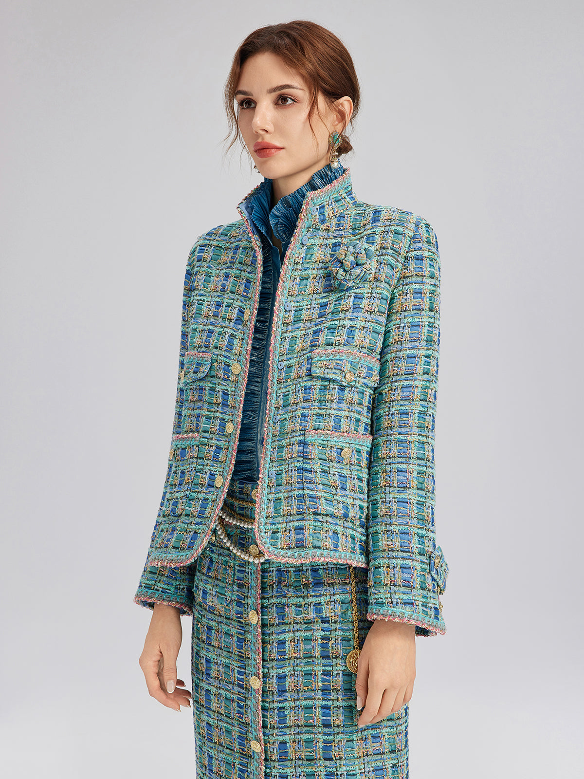 Multicolor Tweed Hand-Sewn Braid Trim Jacket