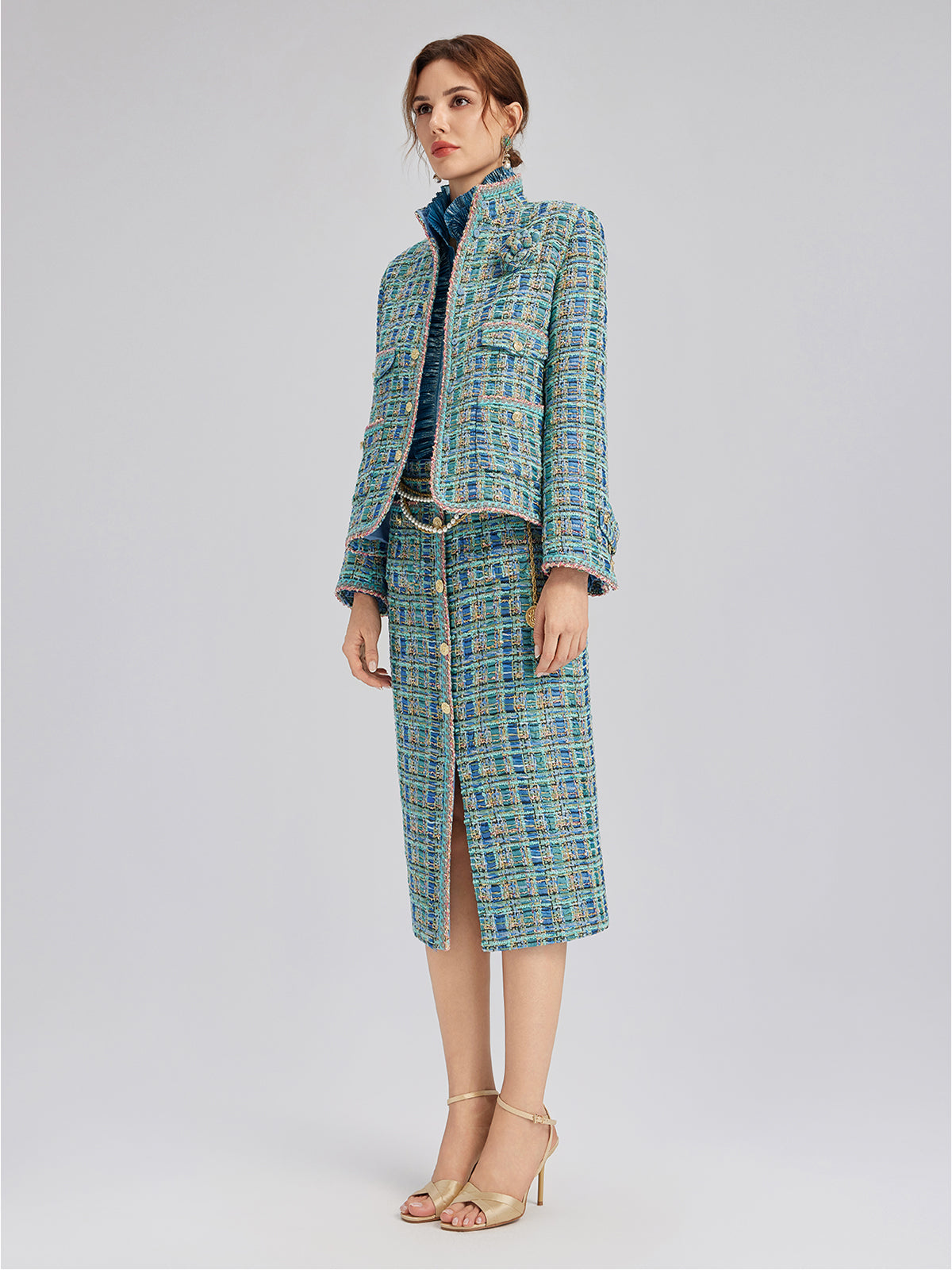 Multicolor Tweed Hand-Sewn Braid Trim Jacket