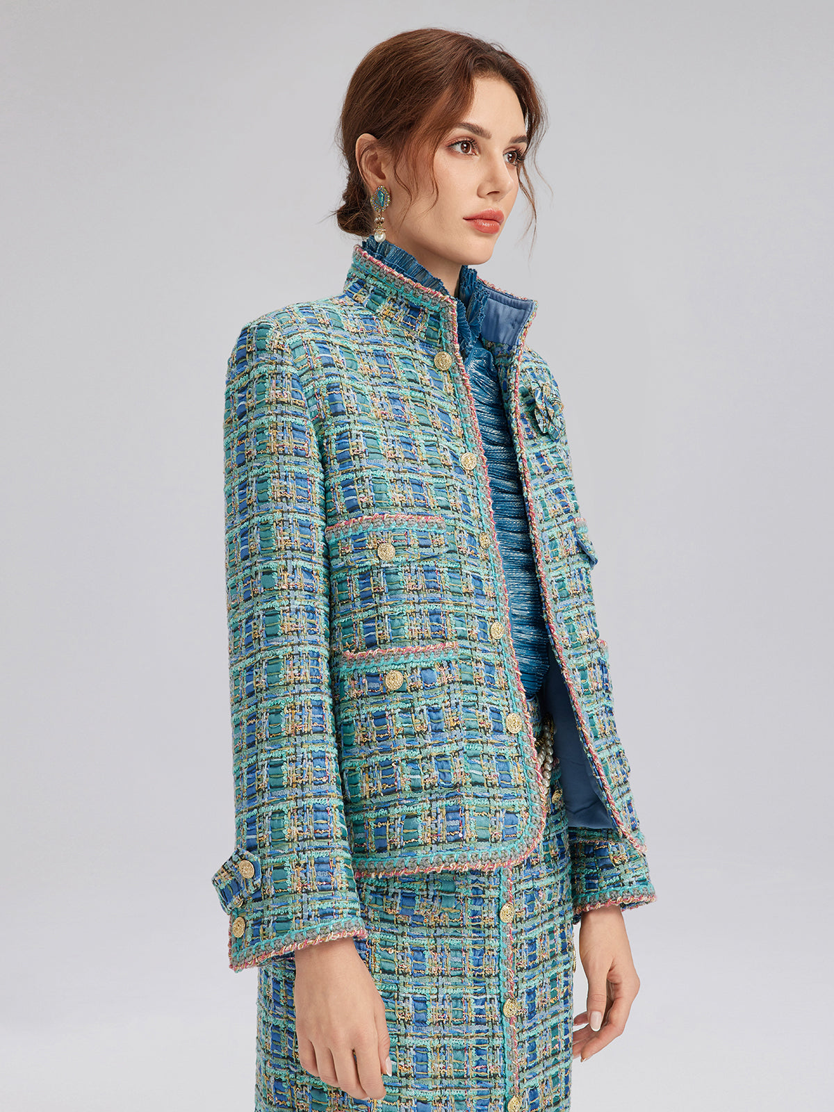 Multicolor Tweed Hand-Sewn Braid Trim Jacket