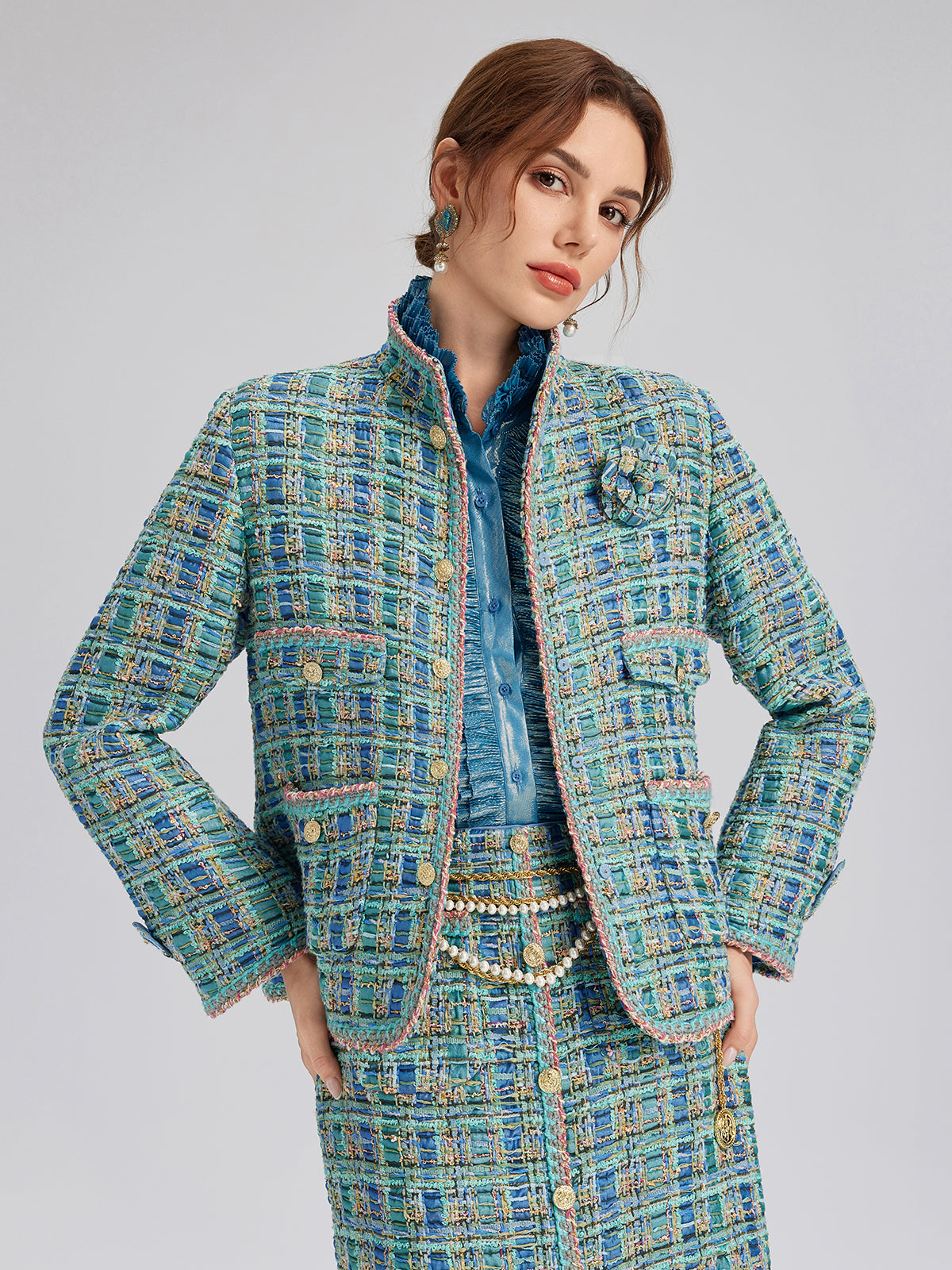 Multicolor Tweed Hand-Sewn Braid Trim Jacket