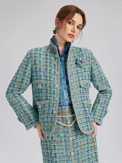 Multicolor Tweed Hand-Sewn Braid Trim Jacket