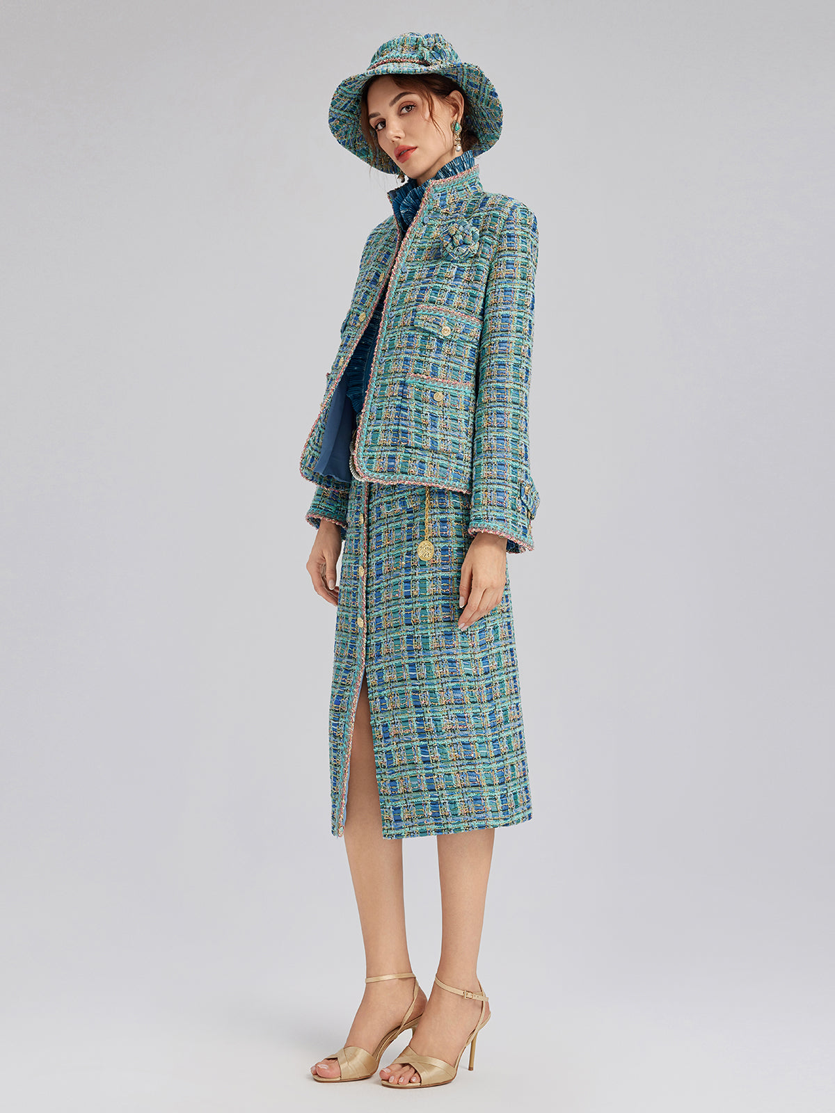 Multicolor Tweed Hand-Sewn Braid Trim Hat