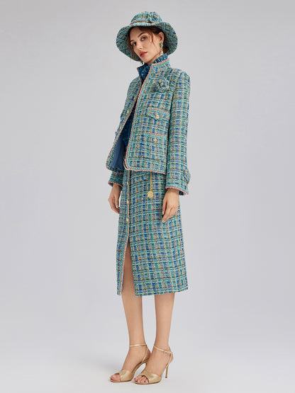Multicolor Tweed Hand-Sewn Braid Trim Hat