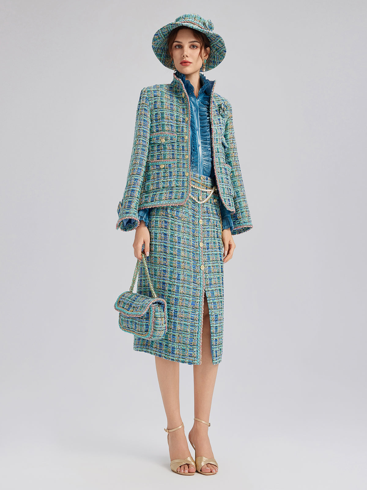 Multicolor Tweed Hand-Sewn Braid Trim Hat