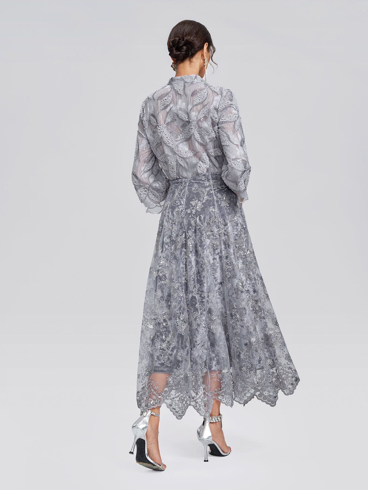 Embroidered Lace Sequin A-Line Skirt