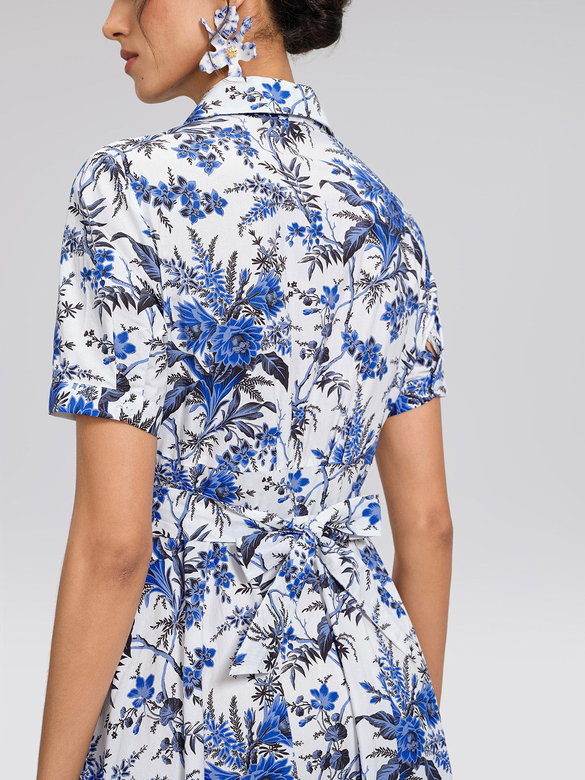 100% Cotton Collared High-Waisted Print Dress