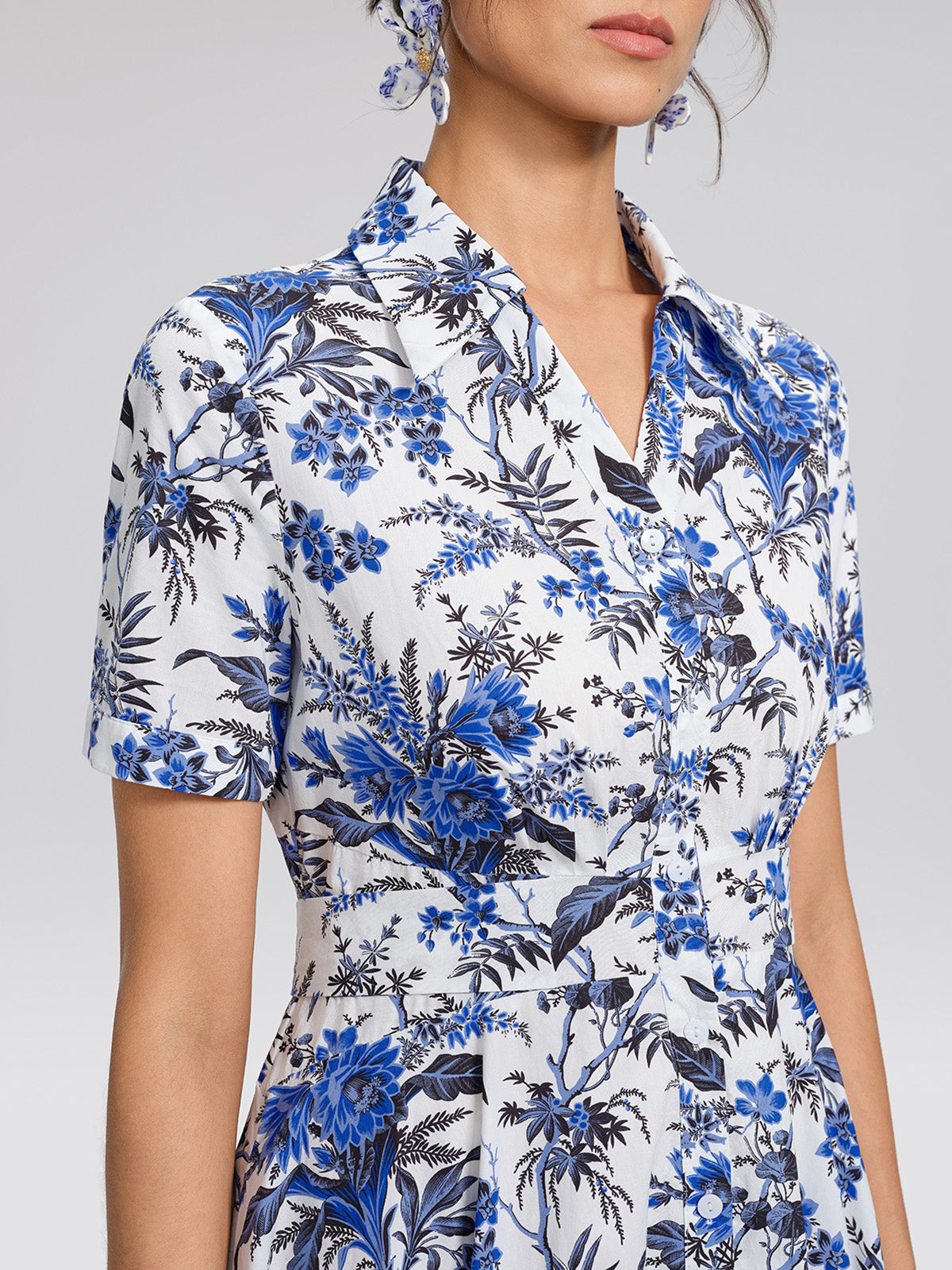 100% Cotton Collared High-Waisted Print Dress