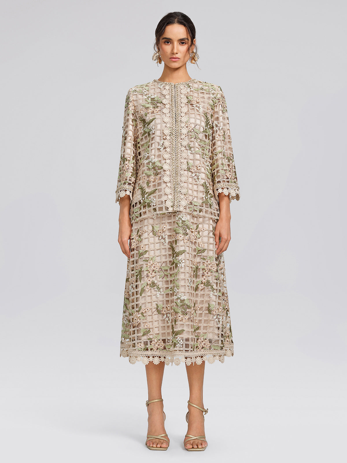 Grid Lace Floral Applique Jacket