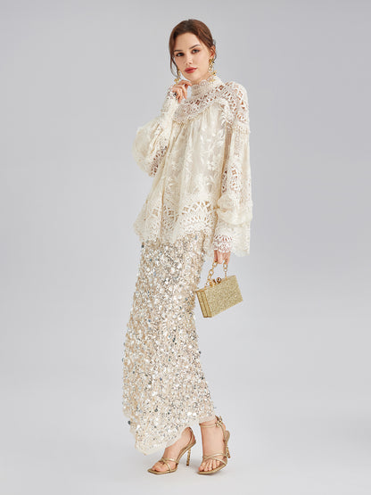 Layered Sequin Mermaid Elastic Waist Skirt