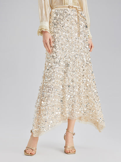Layered Sequin Mermaid Elastic Waist Skirt