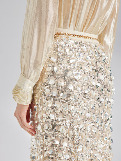 Layered Sequin Mermaid Elastic Waist Skirt