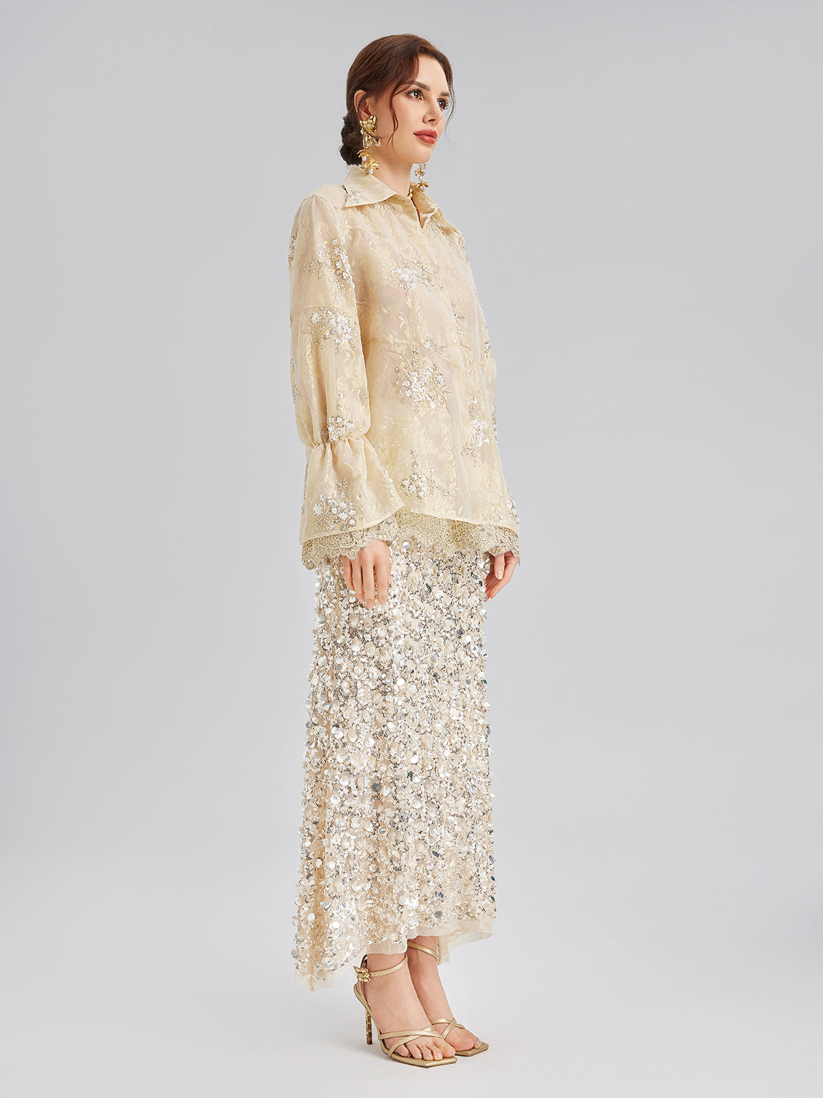 Sequin Bead Embroidered Organza Blouse