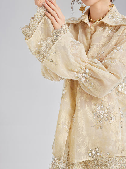 Sequin Bead Embroidered Organza Blouse