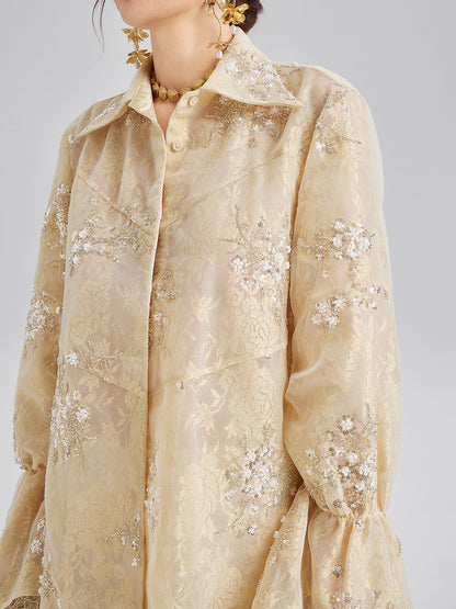 Sequin Bead Embroidered Organza Blouse