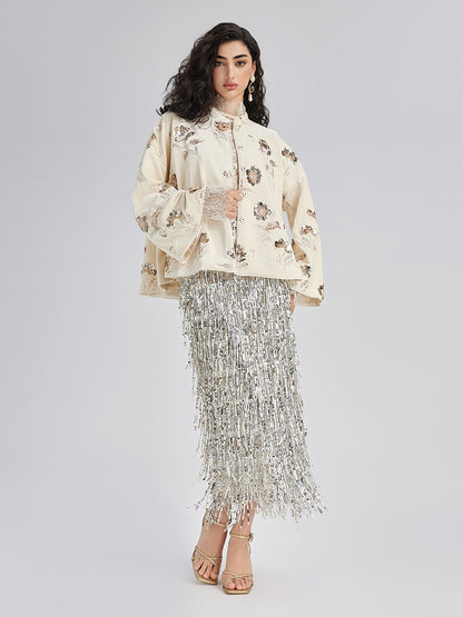 French Velvet Beaded Embroidered Cape Coat