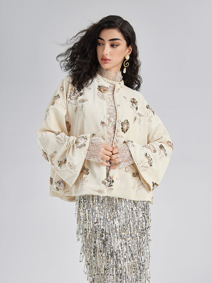 French Velvet Beaded Embroidered Cape Coat