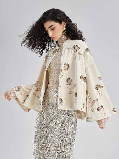 French Velvet Beaded Embroidered Cape Coat