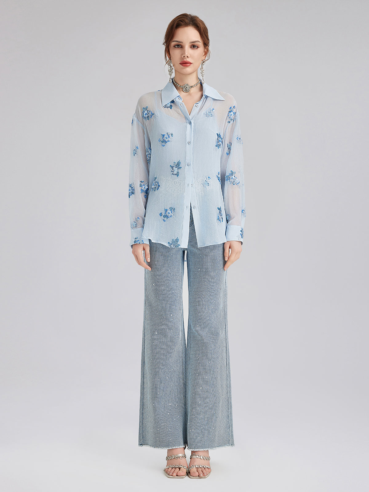 Silk Floral Embroidered Shirt