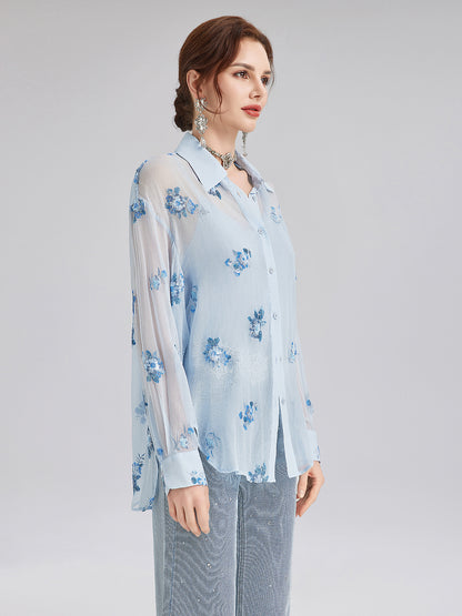 Silk Floral Embroidered Shirt