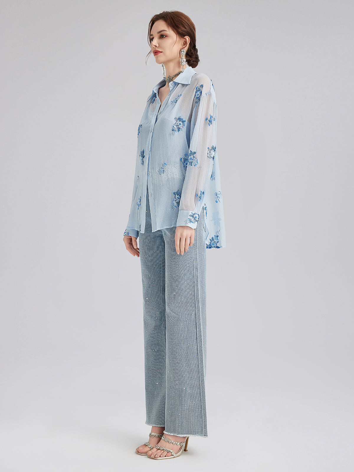 Silk Floral Embroidered Shirt