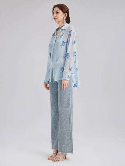 Silk Floral Embroidered Shirt