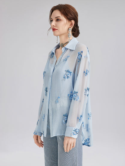 Silk Floral Embroidered Shirt