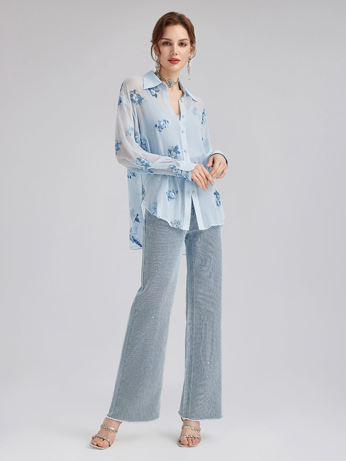 Silk Floral Embroidered Shirt