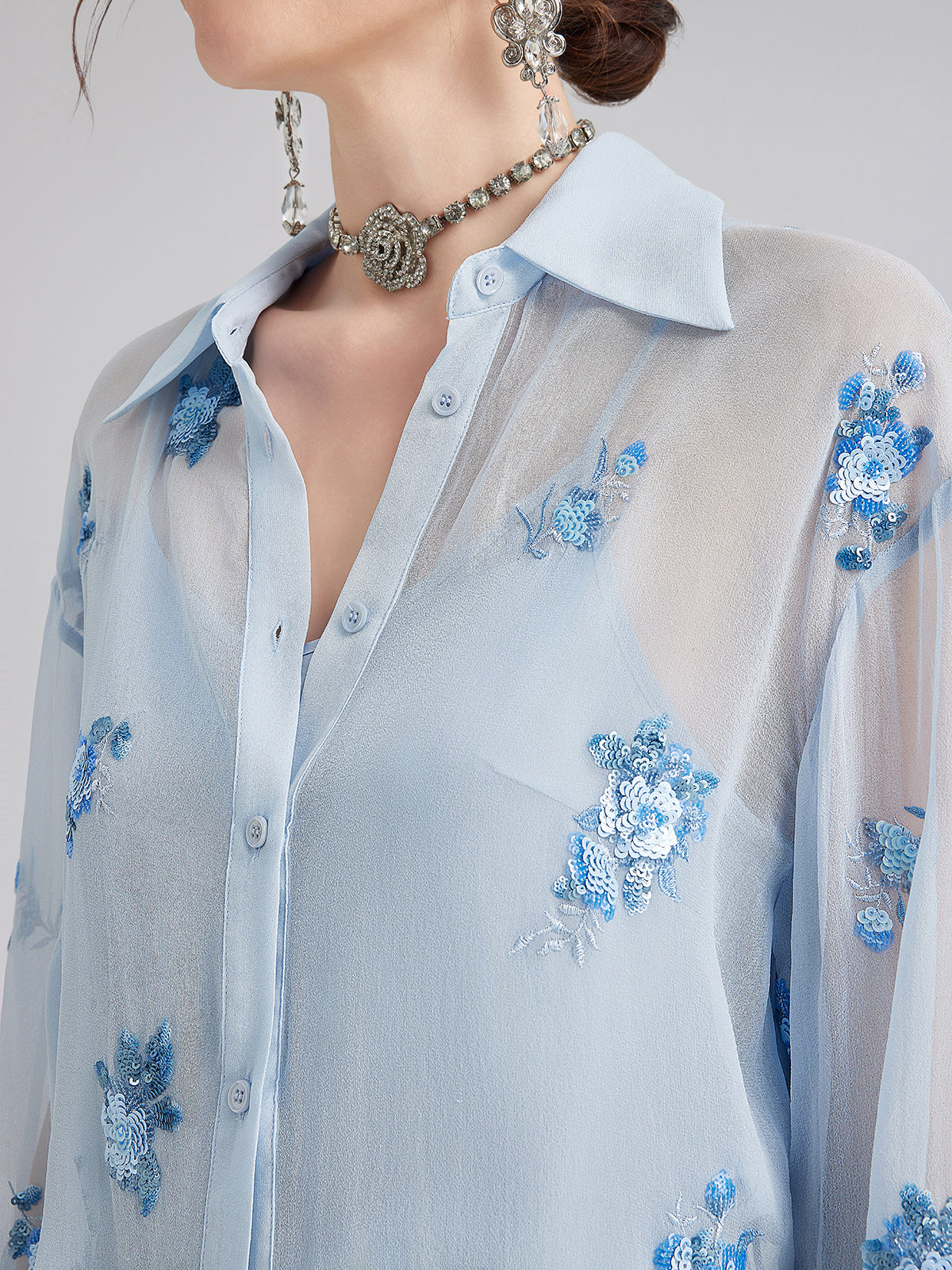 Silk Floral Embroidered Shirt