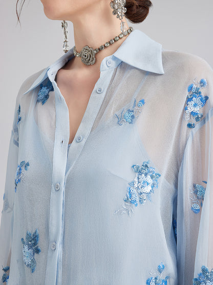 Silk Floral Embroidered Shirt