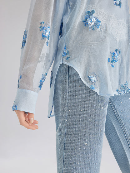 Silk Floral Embroidered Shirt