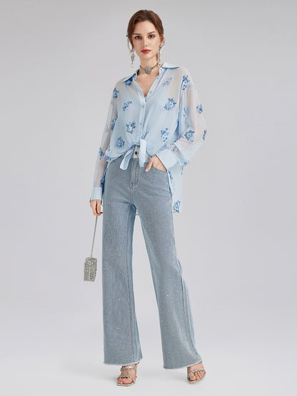 Silk Floral Embroidered Shirt