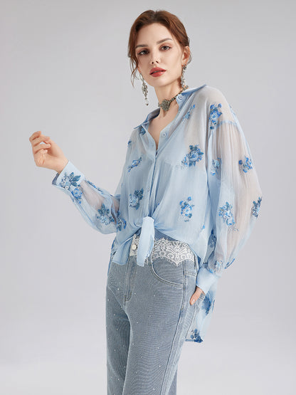Silk Floral Embroidered Shirt