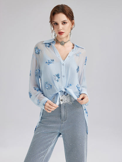 Silk Floral Embroidered Shirt