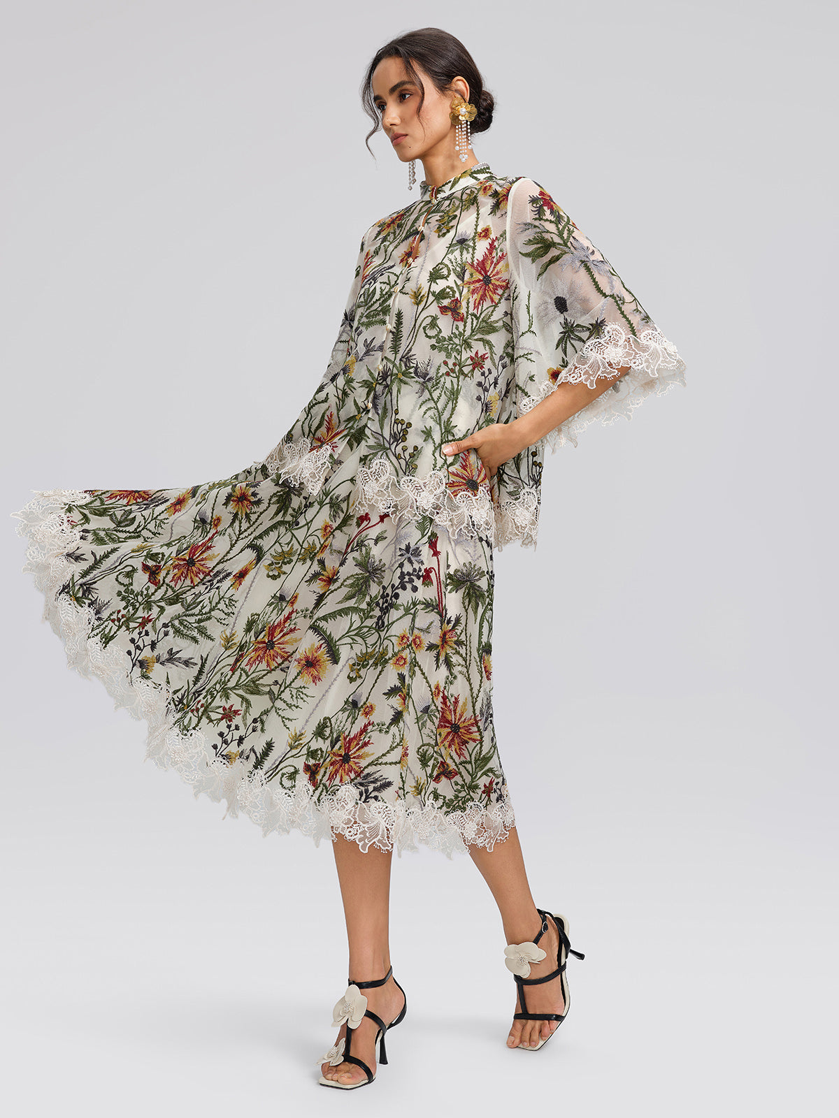Floral Embroidered Lace Trim Skirt