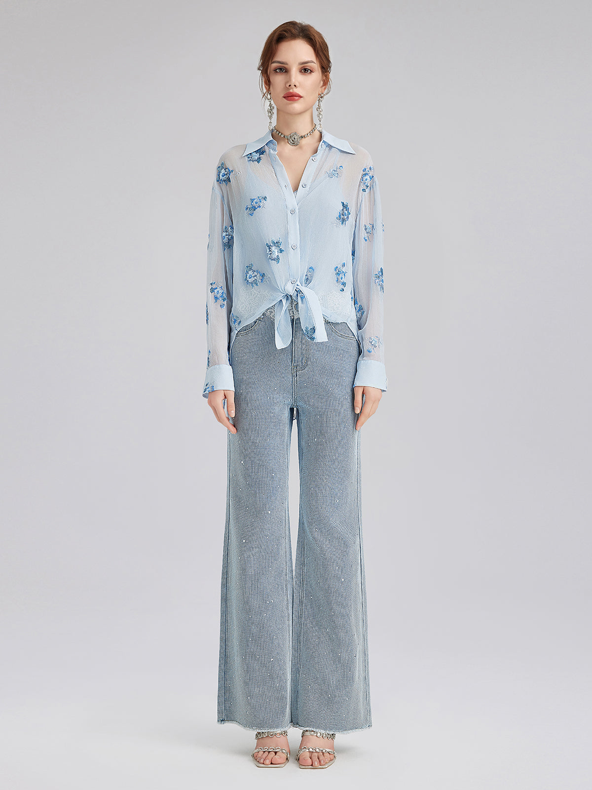 Silk Floral Embroidered Shirt