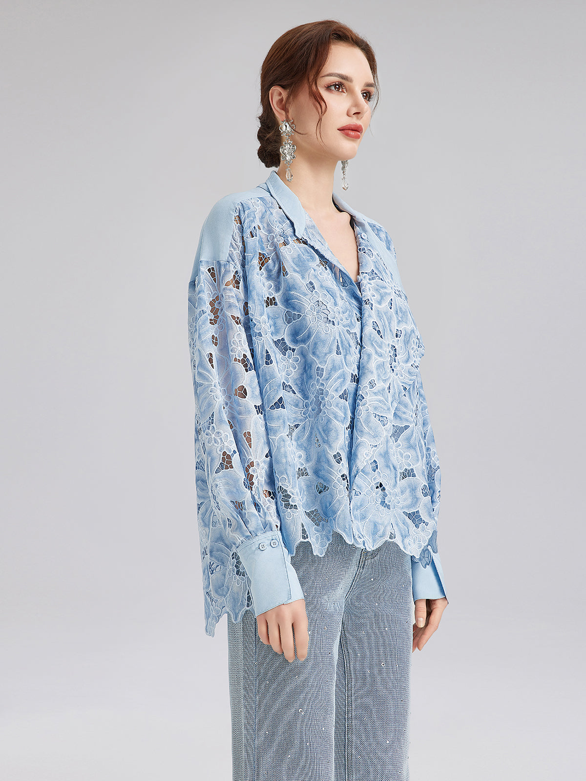 Asymmetrical Collar Dyed Floral Shirt